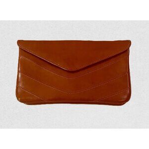 1970s Purse, Orange Brown Clutch, Vegan Leather Purse